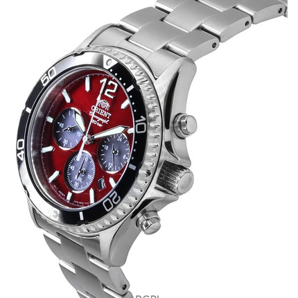 Reloj deportivo Orient con cronógrafo de acero inoxidable y esfera de color rojo cielo, de cuarzo, para buceo, RA-TX0207R, 200 m