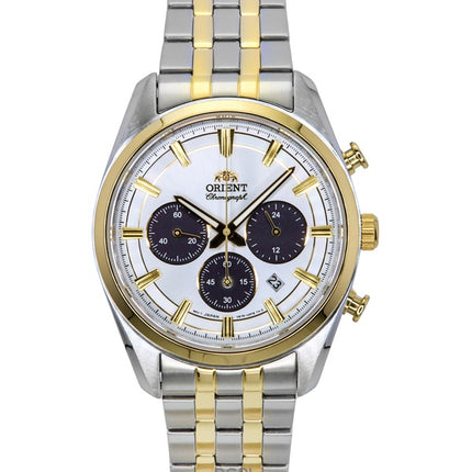 Reloj Orient Contemporary Cronógrafo de dos tonos de acero inoxidable con esfera blanca de cuarzo RA-TX0302S para hombre