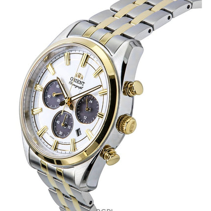 Reloj Orient Contemporary Cronógrafo de dos tonos de acero inoxidable con esfera blanca de cuarzo RA-TX0302S para hombre