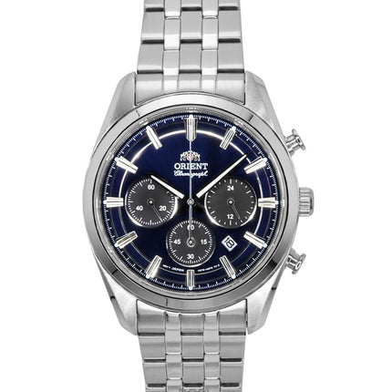 Reloj Orient Contemporary Cronógrafo de acero inoxidable con esfera azul marino de cuarzo RA-TX0303L para hombre