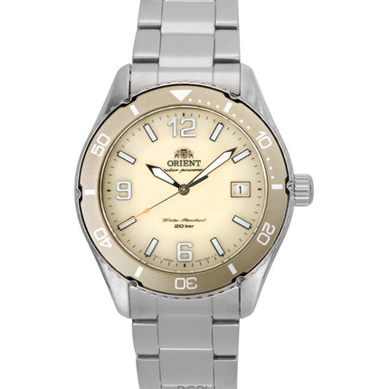 Reloj de buceo solar Orient Mako III de acero inoxidable con esfera marfil RA-WJ0003S 200M para hombre