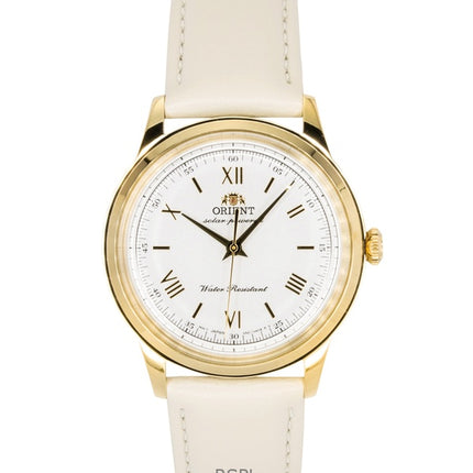 Reloj Orient Bambino con correa de piel y esfera blanca, solar, RA-WK0001S para hombre