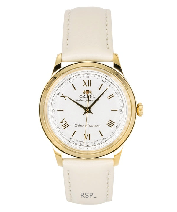 Reloj Orient Bambino con correa de piel y esfera blanca, solar, RA-WK0001S para hombre