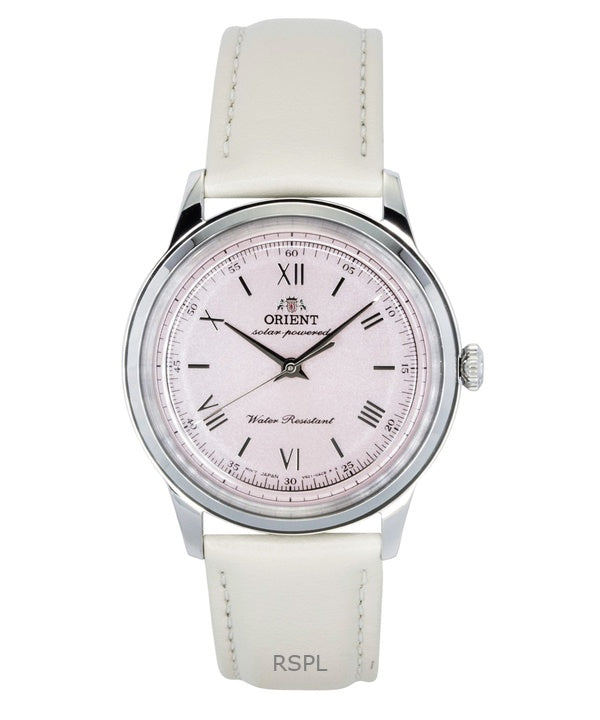 Reloj Orient Bambino con correa de piel y esfera rosa, solar, RA-WK0005P para hombre