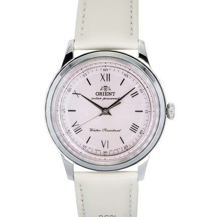 Reloj Orient Bambino con correa de piel y esfera rosa, solar, RA-WK0005P para hombre
