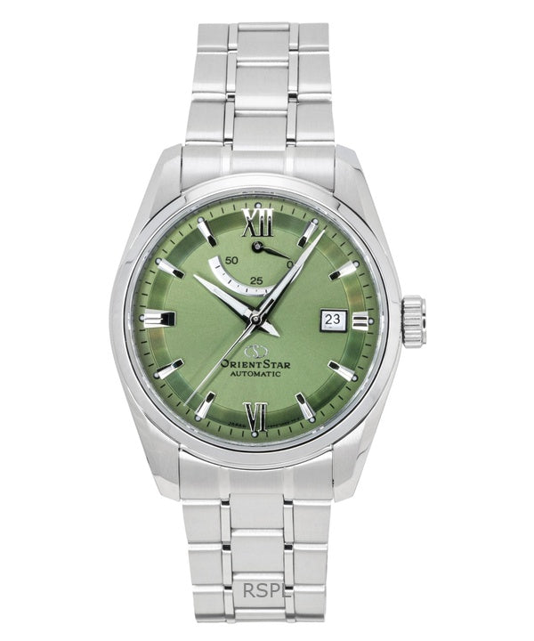 Reloj Orient Star Contemporary para hombre, automático, de acero inoxidable, esfera verde, modelo RE-AU0107E, resistente al agua hasta 100 metros.