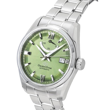 Reloj Orient Star Contemporary para hombre, automático, de acero inoxidable, esfera verde, modelo RE-AU0107E, resistente al agua hasta 100 metros.