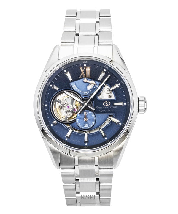 Reloj Orient Star Keshiki de edición limitada, acero inoxidable, corazón abierto, esfera azul grisácea, automático, RE-AV0132L, 100 m, para hombre