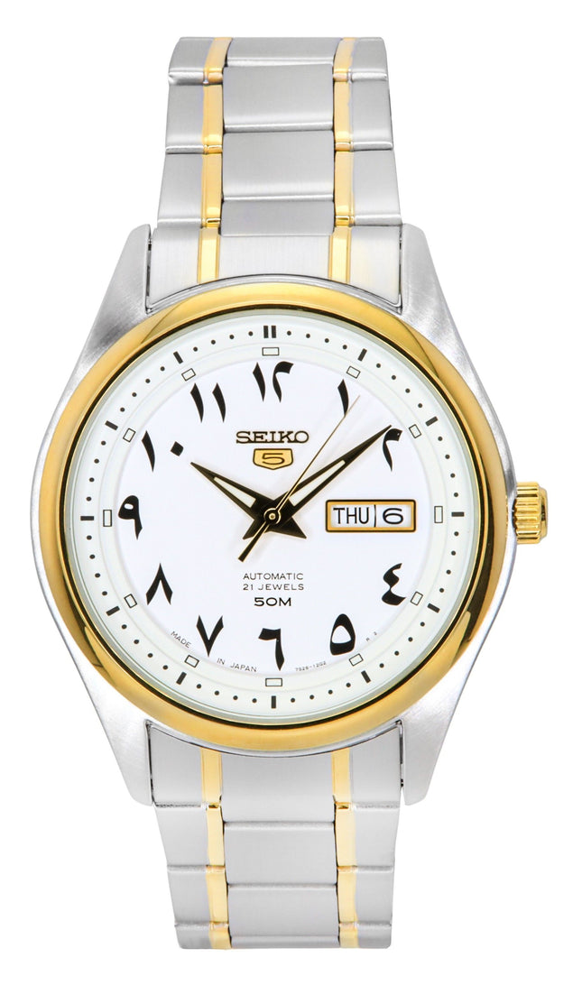 Reloj Seiko 5 automático SNKP22J1 reacondicionado para hombre, de acero inoxidable en dos tonos, con esfera árabe blanca