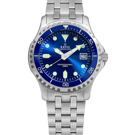 Ratio FreeDiver Professional Zafiro Azul Sunray Dial Cuarzo RTF007 200M Reloj para hombre