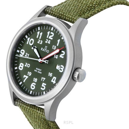 Reloj de campo para hombre Ratio Quest con correa de lona de zafiro y esfera verde caqui, cuarzo RTQ029 100M, edición Lewis and