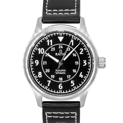 Ratio Skysurfer Pilot Black Sunray Dial Cuero Automático RTS314 200M Reloj para hombre