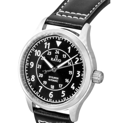 Ratio Skysurfer Pilot Black Sunray Dial Cuero Automático RTS314 200M Reloj para hombre