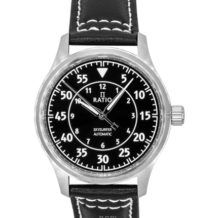 Ratio Skysurfer Pilot Black Sunray Dial Cuero Automático RTS321 200M Reloj para hombre
