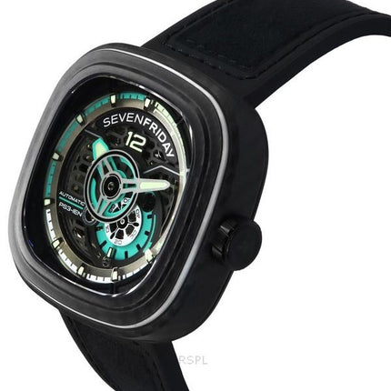 Sevenfriday P-Series Jade Carbon Grey And Blue Skeleton Dial Automatisk PS3/01 SF-PS3-01 100M herreur