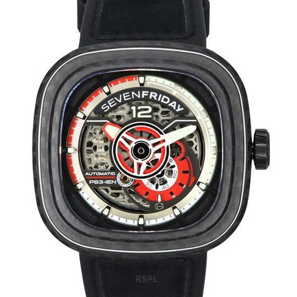 Sevenfriday P-Series Ruby Carbon Grey And Red Skeleton Dial Automatisk PS3/02 SF-PS3-02 100M herreur