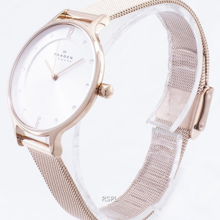 Skagen Anita Silver dial Crystal Rose Gold-Tone Mesh pulsera SKW2151 reloj de mujer