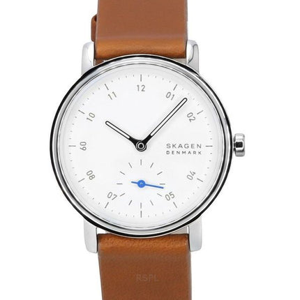 Reloj Skagen Kuppel Lille con correa de cuero marrón y esfera blanca de cuarzo SKW3103 para mujer