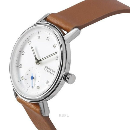Reloj Skagen Kuppel Lille con correa de cuero marrón y esfera blanca de cuarzo SKW3103 para mujer
