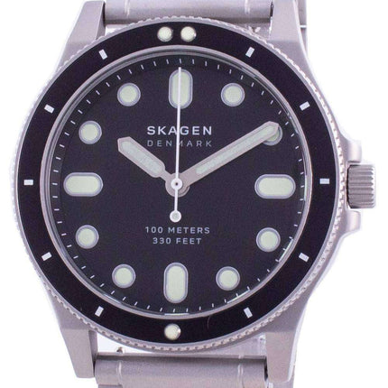 Reloj Skagen Fisk de acero inoxidable con esfera negra y cuarzo SKW6666 100M para hombre