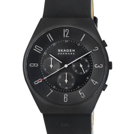 Skagen Grenen Cronógrafo Medianoche Correa de cuero Esfera negra Cuarzo SKW6843 Reloj para hombre