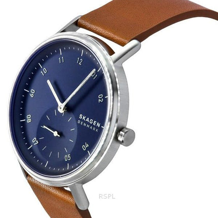 Reloj Skagen Kuppel con correa de cuero marrón y esfera azul de cuarzo SKW6888 para hombre