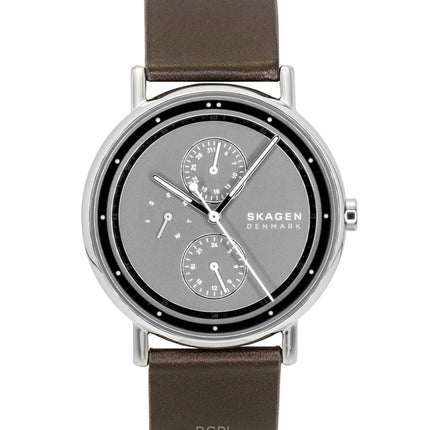 Reloj Skagen Signatur para hombre, multifunción, correa de piel, esfera gris, cuarzo, SKW6941