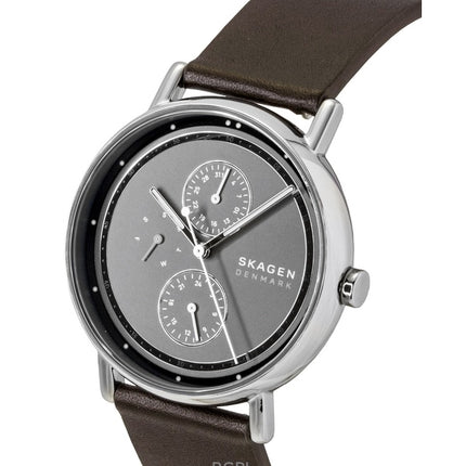 Reloj Skagen Signatur para hombre, multifunción, correa de piel, esfera gris, cuarzo, SKW6941