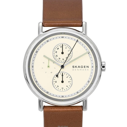 Reloj Skagen Signatur de cuarzo multifunción con correa de piel y esfera color crema SKW6942 para hombre