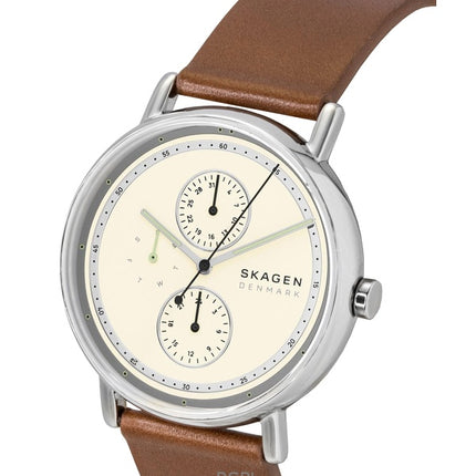 Reloj Skagen Signatur de cuarzo multifunción con correa de piel y esfera color crema SKW6942 para hombre