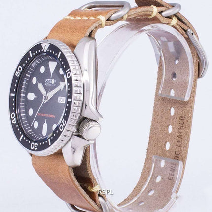 Reloj de Seiko automático LS18 SKX007K1 Diver 200M marrón cuero correa hombre