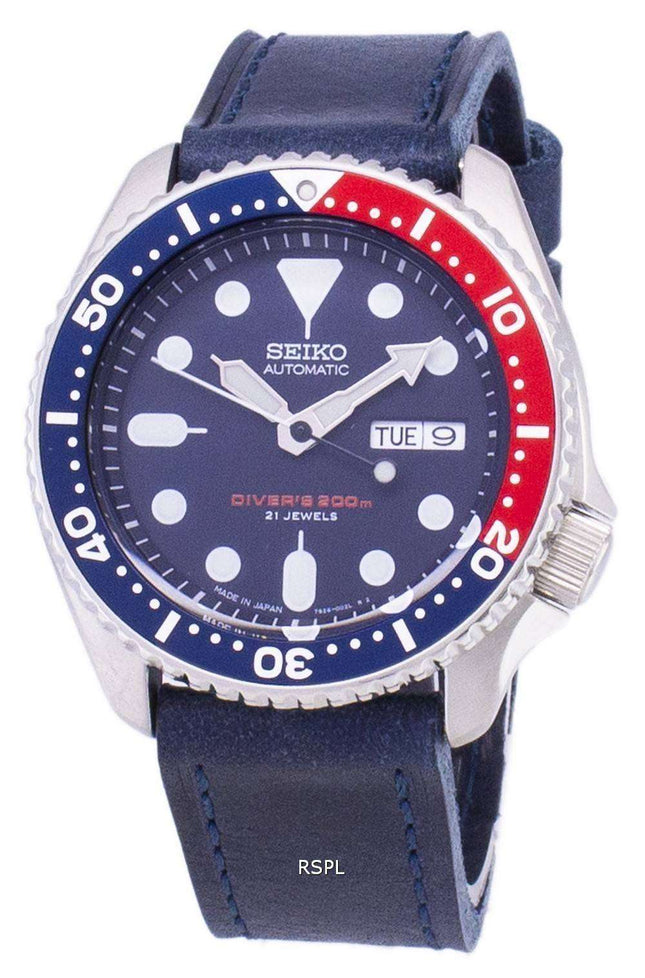Reloj 200M cuero azul oscuro Varonil de correa de Seiko automático SKX009J1-LS13 Diver