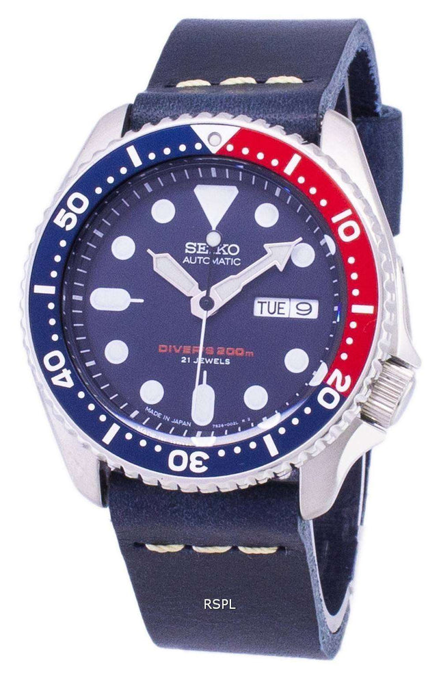 Reloj 200M cuero azul oscuro Varonil de correa de Seiko automático SKX009J1-LS15 Diver