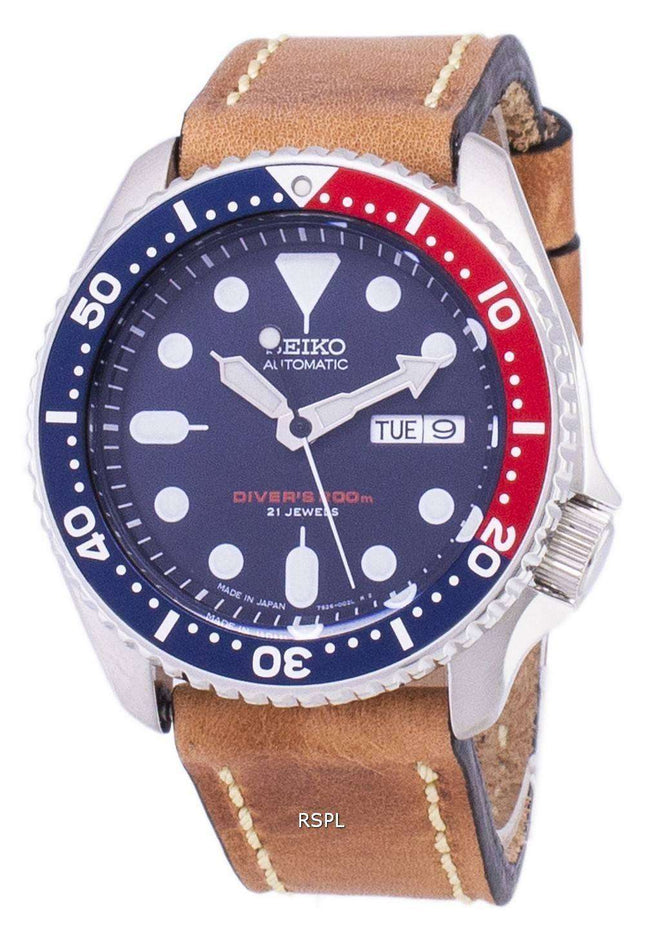 200M Japón de Automatic Seiko LS17 SKX009J1 Diver de cuero marrón correa Watch de Men