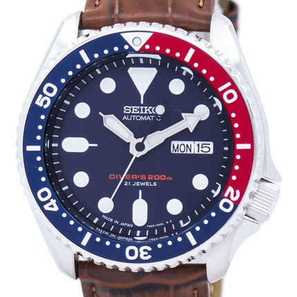 Reloj relación cuero marrón SKX009J1-LS7 200M de los hombres de Seiko Automatic Diver