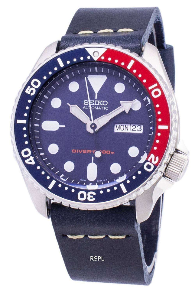 Reloj 200M cuero azul oscuro Varonil de correa de Seiko automático SKX009K1-LS15 Diver