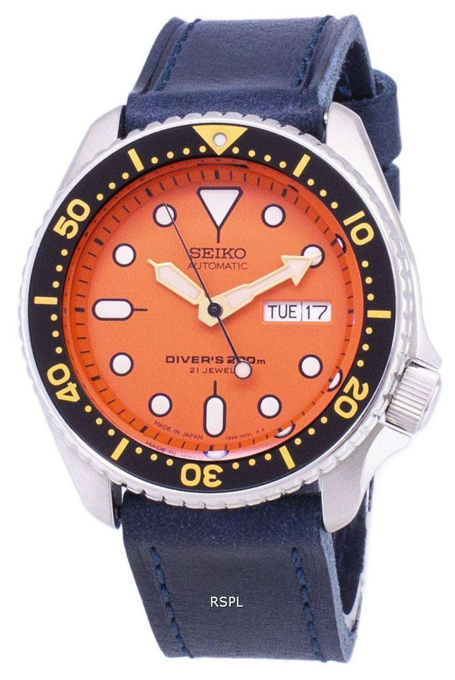 Reloj 200M cuero azul oscuro Varonil de correa de Seiko automático SKX011J1-LS13 Diver
