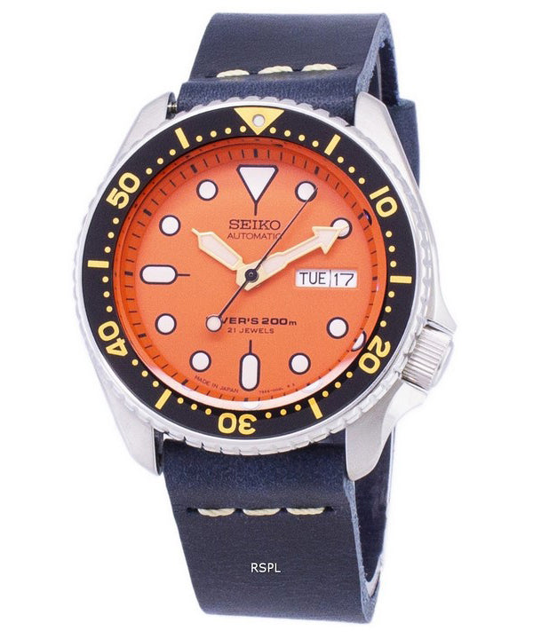 Reloj 200M cuero azul oscuro Varonil de correa de Seiko automático SKX011J1-LS15 Diver
