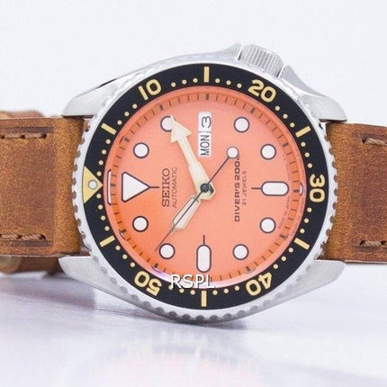 Seiko automático Diver's Ratio Brown Leather SKX011J1-LS9 200M reloj para hombre