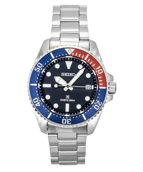 Reloj Seiko Prospex de acero inoxidable con esfera azul, solar, para buceo, SNE595P1, 200 m, para hombre