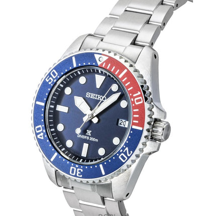 Reloj Seiko Prospex de acero inoxidable con esfera azul, solar, para buceo, SNE595P1, 200 m, para hombre