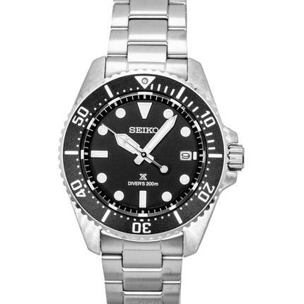 Reloj Seiko Prospex de acero inoxidable con esfera negra, solar, para buceo, SNE597P1, 200 m, para hombre