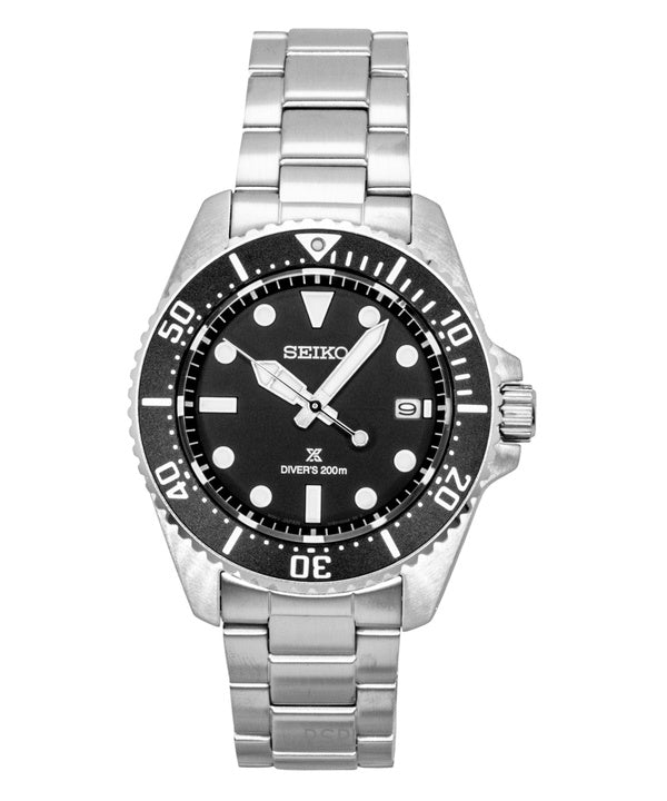 Reloj Seiko Prospex de acero inoxidable con esfera negra, solar, para buceo, SNE597P1, 200 m, para hombre