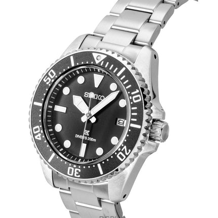 Reloj Seiko Prospex de acero inoxidable con esfera negra, solar, para buceo, SNE597P1, 200 m, para hombre