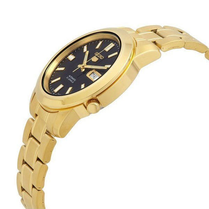 Reloj para hombre Seiko 5 de acero inoxidable en tono dorado, esfera negra, 21 joyas, automático SNKK22K1