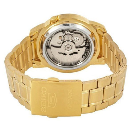 Reloj para hombre Seiko 5 de acero inoxidable en tono dorado, esfera negra, 21 joyas, automático SNKK40J1