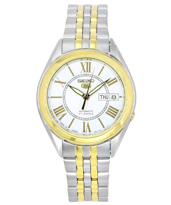 Reloj Seiko 5 de dos tonos de acero inoxidable con esfera plateada y 21 joyas automático SNKL36J1 para hombre