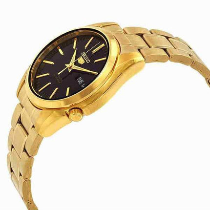 Reloj para hombre Seiko 5 Sports en tono dorado, acero inoxidable, esfera negra, 21 joyas, automático SNKL50K1