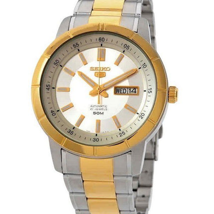 Reloj Seiko 5 de dos tonos de acero inoxidable con esfera plateada y 21 joyas automático SNKN58K1 para hombre