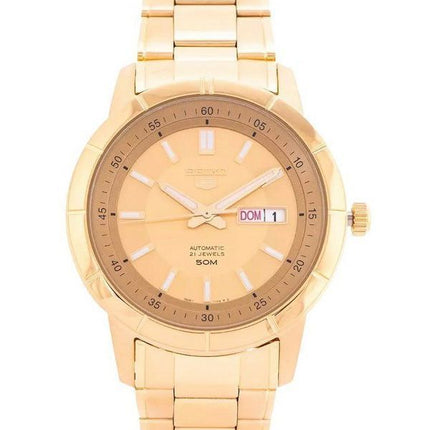 Reloj Seiko 5 dorado de acero inoxidable con esfera dorada y 21 joyas automático SNKN62K1 para hombre